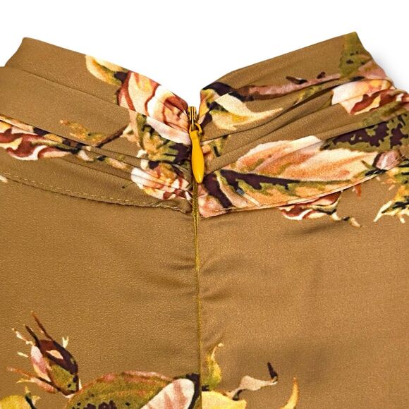 Beulah Style Satin Long Sleeve Ruched Mini Dress Gold Floral Small - Picture 5 of 12